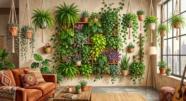 Techo verde con plantas colgantes: la decoración que mira arriba